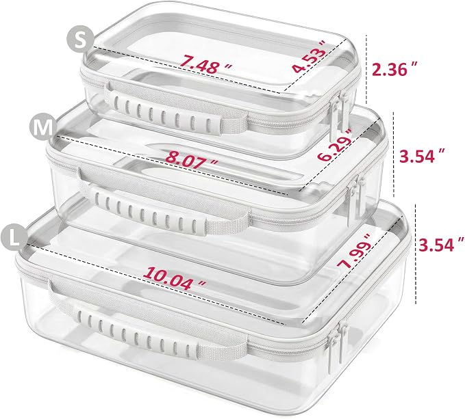 Clear Hard Shell Organizer Cases, 3 Pack with Handle | Durable PET shell with water-resistant, scratch-resistant surface for travel, toiletries, electronics and toys - Image 8