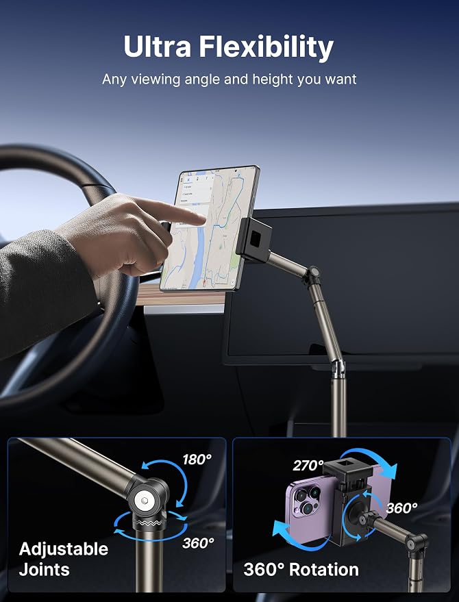 JSAUX Car Cup Holder Phone Mount for Foldable Phones & Mini Tablets | Sturdy Metal Long Arm, Flexible Height and Angle, Adjustable Base, Secure Phone Grip, Fits 2.17-4.33 in Car Cup Holders - Image 6