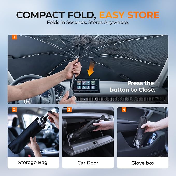 [2026 Upgraded] DooGooCoo Windshield Sun Shade Umbrella for Toyota Corolla 2020-2025 2026 [100% Sunlight Blocked, Cooling Ice Crystal] Sunshade for Car Windshield for Corolla Sun Shade, Custom Fit. - Image 9
