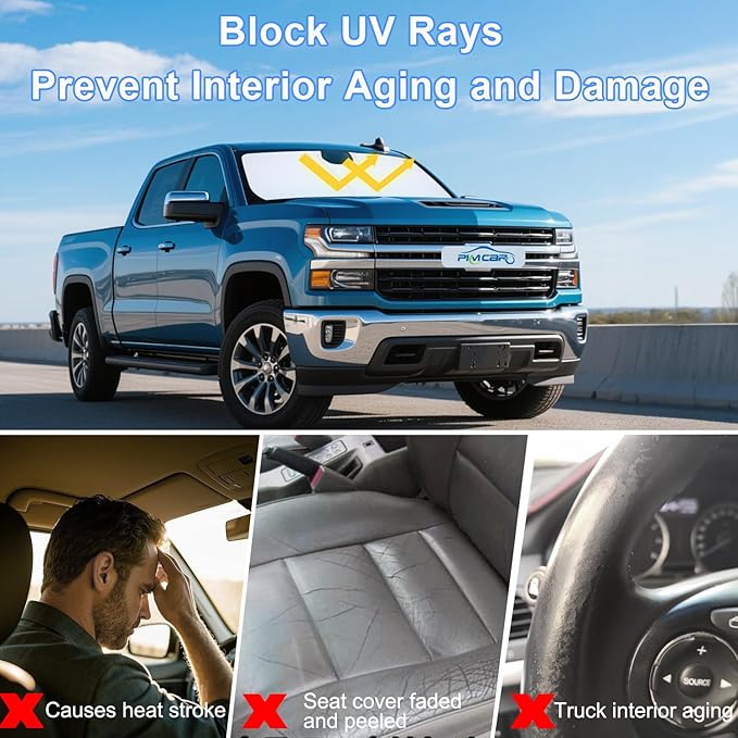 Windshield Sun Shade for 2022-2026 Refreshed Chevy Silverado 1500/GMC Sierra 1500, 2024-2026 Silverado/Sierra 2500HD 3500HD Front Windshiled Sun Visor UV Protection Foldable Sunshade - Image 5
