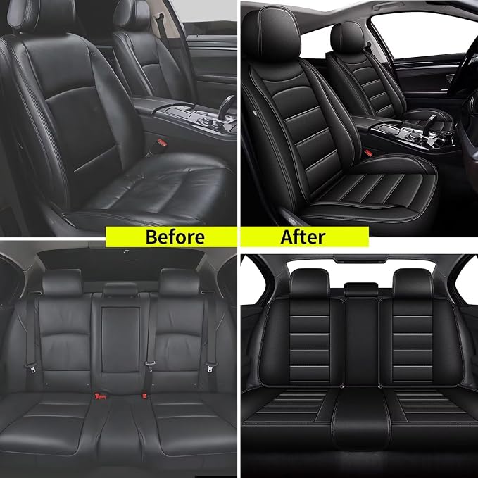 IKABEVEM Car Seat Covers for Nissan Maxima 2011-2025 2026 Full Set(5 Seats) | Luxury Fuax Leather, Waterproof, Airbag Compatible, Easy to Install, Scratch‑Resistant Seat Protection, Black - Image 5
