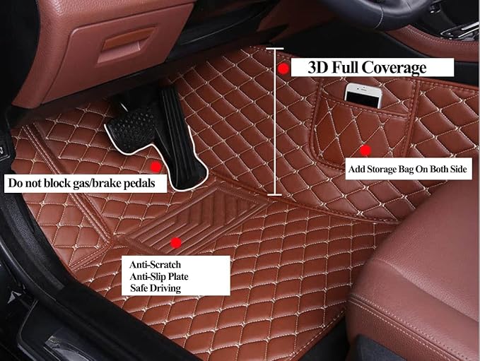 Car Floor Mats Compatible with 2022-Current Infiniti QX60 2+3+2 Seater/ 2022-Current Nissan Pathfinder Floor Liner All-Weather Black with Red Stitching - Image 2