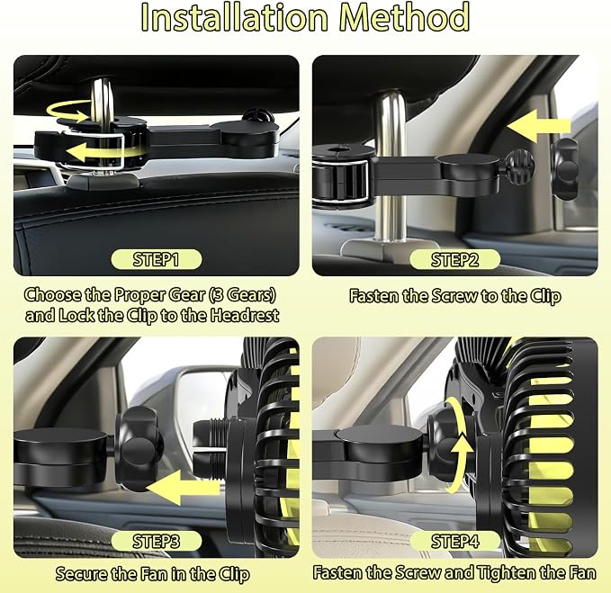 Car Backseat Fans for Backseat Kids, Usb Car Headrest Fan for Car Back Seat | (No Battery) - Image 7