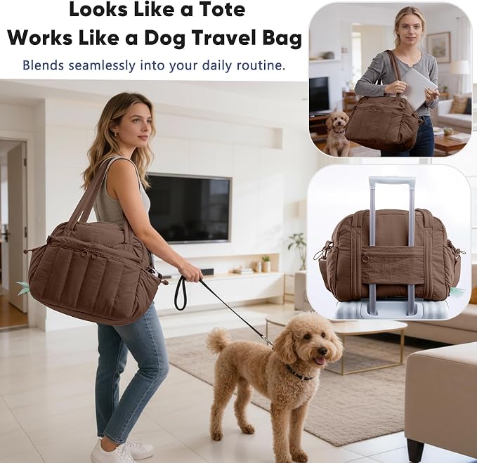 Dog Travel Bag for Supplies, Airline Approved Pet Travel Organizer with 2 Food Containers & Collapsible Bowls, Large Capacity Dogs Tote Bag for Weekend, Stylish Dog Mom Gift for Pet Lovers - Image 2