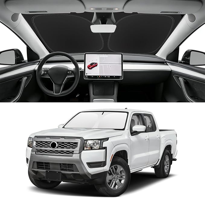 Custom Fit Windshield Sun Shade for Nissan Frontier 2022-2026 | Blocks UV Rays and Sun Heat, Helps Reduce Interior Temperature, Protects Dashboard from Fading, Folds Easily for Storage by SLOGENTO