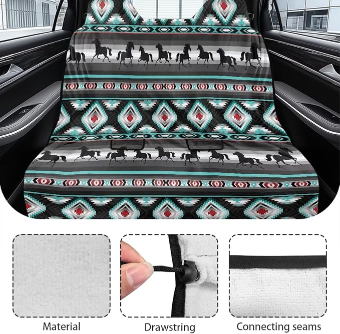 American Western Tribal Aztec Horse Print Waterproof Backseat Cover for Car Trucks Van SUV Jeep, Universal Fit Non-Slip Rear Bench Towel Seat Covers for All Seasons - Image 6