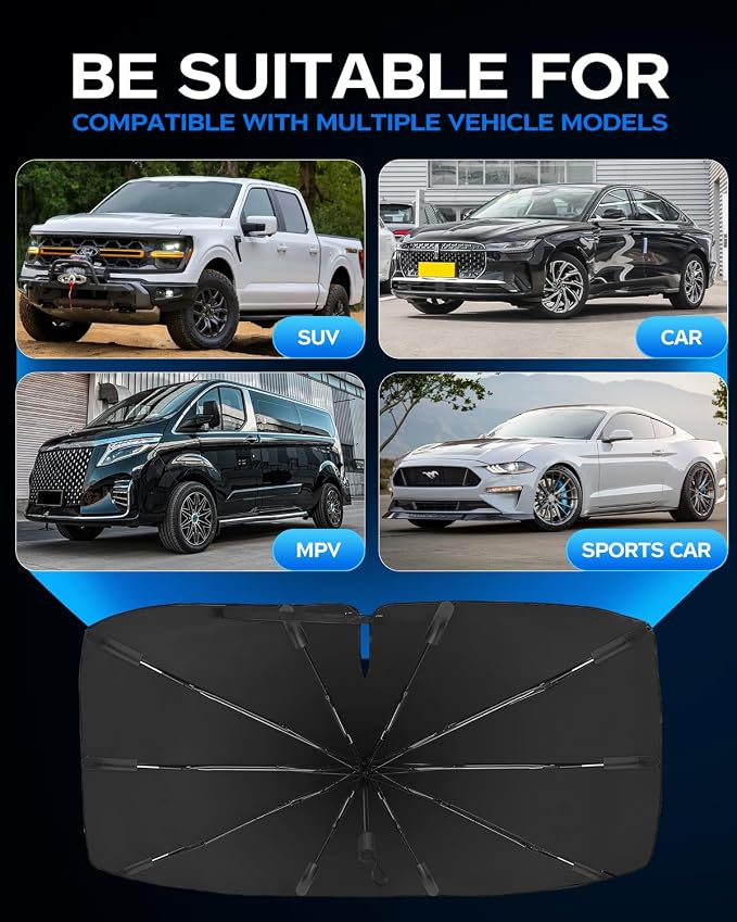 2025 Windshield Sun Shade Frame with Thickened Fast Cooling, Emergency Window Breaker, 99% UV Blocking Protects Car from Sun and Heat Damage, Adjustable Bendable Design for SUV/Sedan/(59" L x 34" W) - Image 5