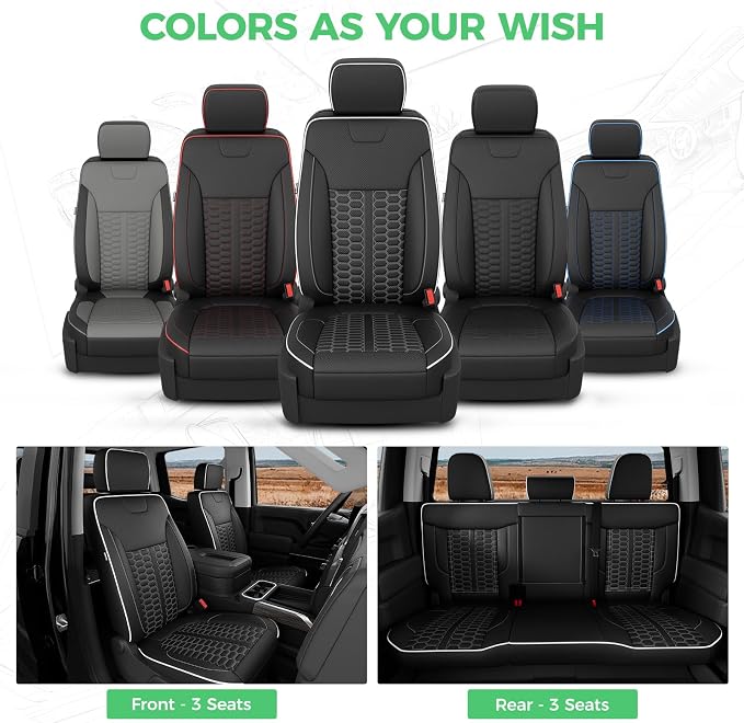 RIDEPOSH Custom Leather Seat Covers for Silverado/Sierra 1500 2019-2026 | Only Crew Cab, Fits 2500/3500HD 2020-2026, Jump Seat Cover(armrest storage only), Protective, Scratch-resistant, Easy-clean - Image 9