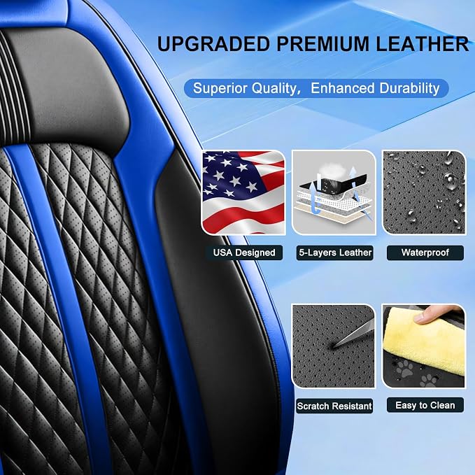 Fit Renegade Seat Covers Custom Fit for Jeep Renegade 2015-2023, Full Set | Premium Leather Full Coverage Protectors, Waterproof, Breathable, Scratch Resistant, Easy Wipe, Airbag Compatible, Black+Blue - Image 3