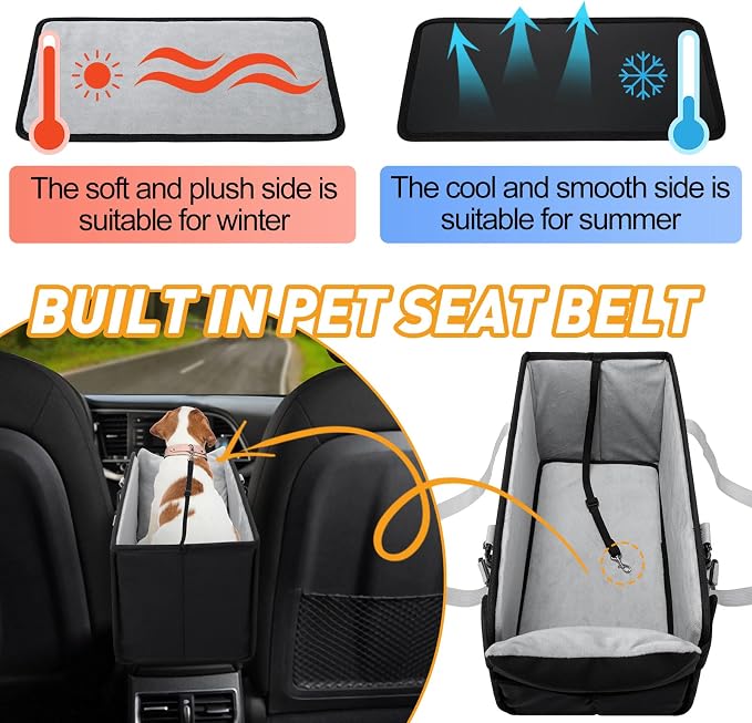 Portable Dog Car Seat for Small Dogs, Puppy Car Seat, Black | Booster Seat With Safety Leash & Adjustable Straps Keeps Small Dogs Secure. Removable Washable Cushion. Fits Most Cars. - Image 6