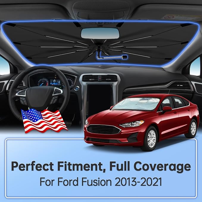Windshield Sun Shade Umbrella for Ford Fusion 2013-2021 Front Window | 360 Rotation Foldable Car Sunshade, Highly Reflective Windshield Sun Shield Visor for UV Protection, Keep Car Cool - Image 2