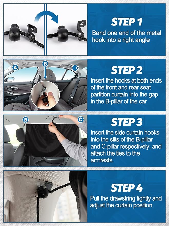 PAMASE Set of 3 Car Privacy Curtain, 95% Light Blocking | Covers Rear Seat & Side Windows, Fits Sedans & SUVs, for Travel, Camping, Nap or Sleeping, Keeps Cabin Cool and Private - Image 7