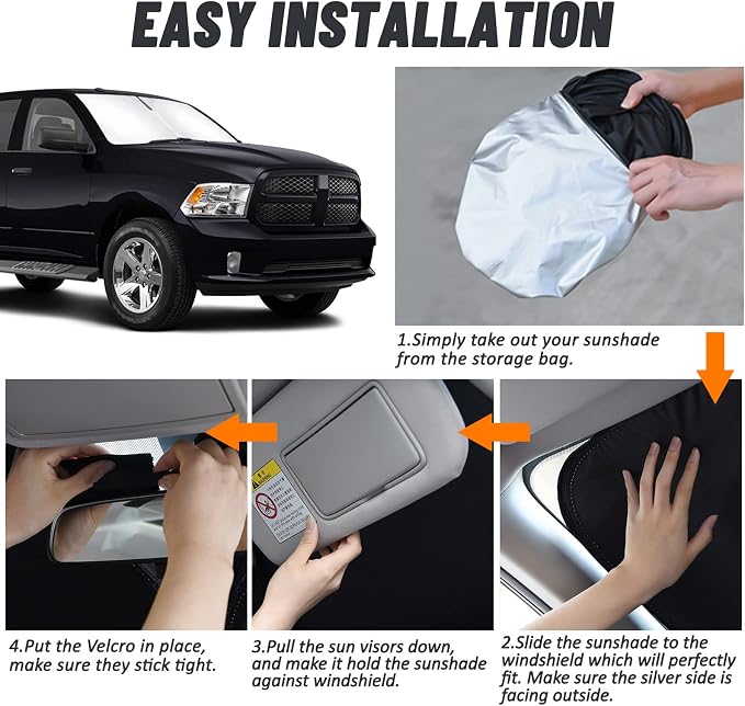 D-Lumina for 2010-2024 2025 Dodge RAM 2500 3500 Windshield Sun Shade, Front Window Sunshade Sun Visor Protector Fit RAM 2500 3500 Accessories Sun Shield Block UV Rays Heat - Image 5