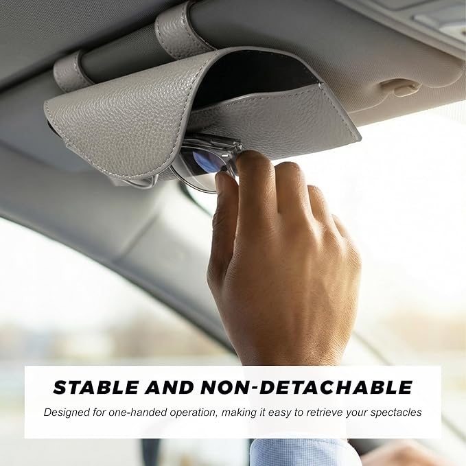 Sunglass Holder for Car Visor, Magnetic Auto Sun Visor Eyeglass Organizer with Dual Back Clips, Leather Glasses Protective Storage Case Universal for Most Vehicles Visors (Gray) - Image 4