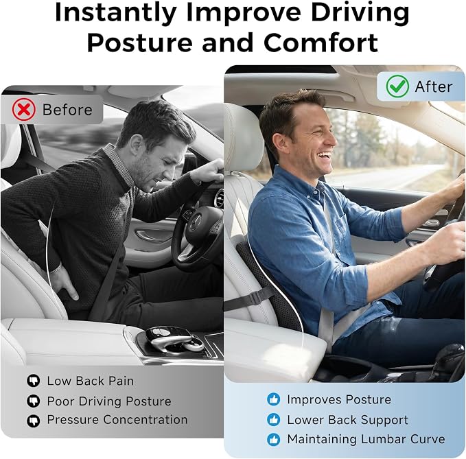 Lumbar Support Pillow for Car & Office Chair - High-Density Memory Foam Back Cushion for Sciatica & Lower Back Pain Relief - Non-Slip Support for Long Commutes & Desk Workers (3D Mesh Black) - Image 2