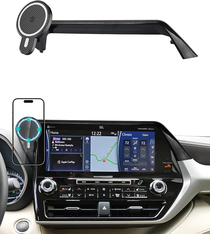 PZK Car Phone Holder for 2020-2026 Toyota Highlander 12.3-inch Screen Only | Magnetic 15W Fast Wireless Charger Phone Mount for Highlander Lmited/Platinum Accessories 360° Rotaion (Not Fit 8-Inch) by SpecificCarPhoneHolder