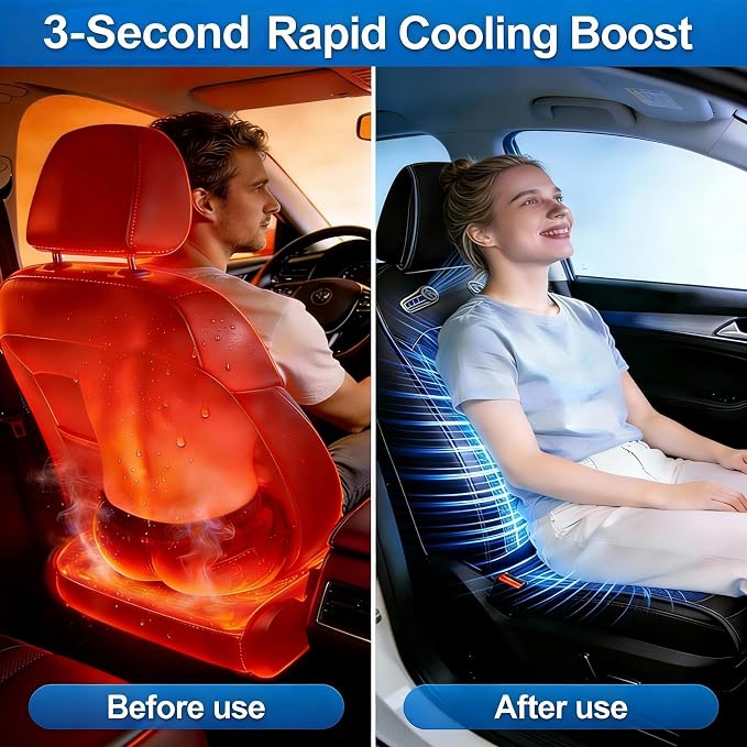 Upgraded Cooling Car Seat Cover with 3-Second Fast Cooling(Black) | 12V–24V for Car SUV Truck RV, Universal Size Design, Breathable 3D Mesh & Premium Leather, Best Gift for Drivers - Image 2