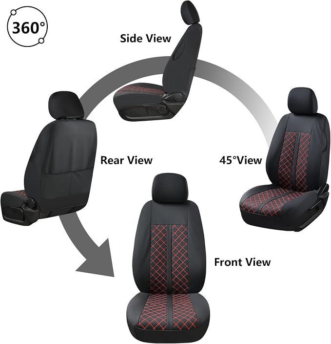Truckiipa Automotive Seat Covers Fit for Toyota Tacoma Front Seat Leather Waterproof Full Coverage Truck Seat Covers Custom Fit for 2005-2015 Toyota Tacoma Double Crew Cab, Front Pair, Black&Red - Image 6