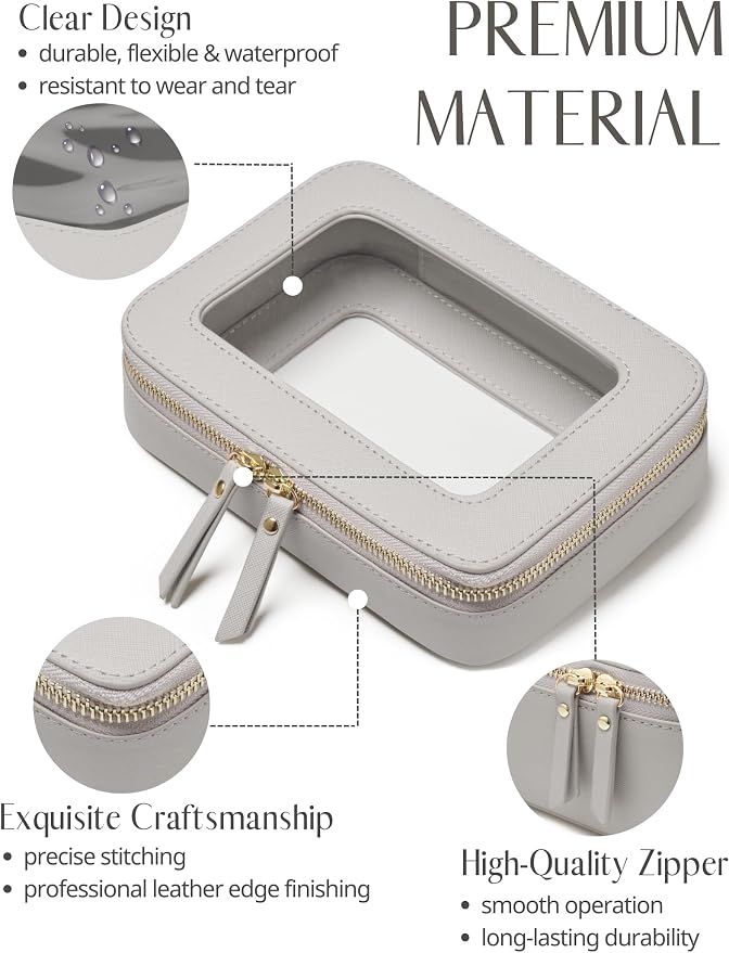 Clear Makeup Case Toiletry Bag Travel Medium Clear Cosmetic Bag with Zipper, Small Make Up Bag Organizer Traveling TSA Approved Transparent Bag Car for Essentials, Beige Grey - Image 2
