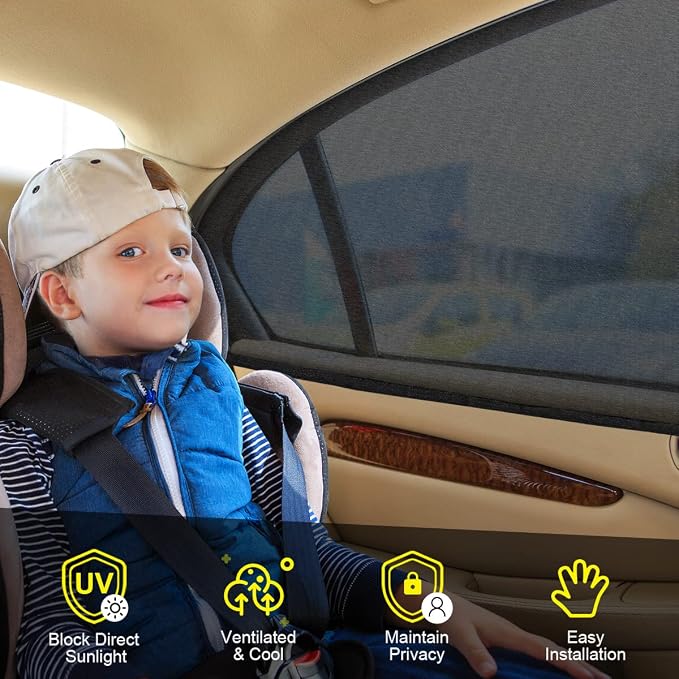 Car Window Shades for Baby, 2 Pack Universal Sun Shade for Kids Adults Pet, Mesh Covers Rear Side for Car Windows, UV Rays & Privacy Protection (42"x20") - Image 2