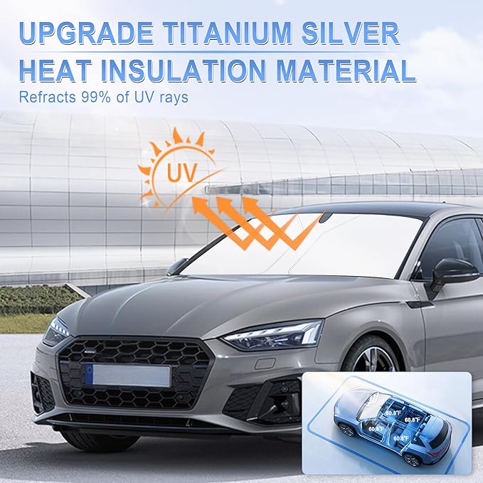 SINGARO 300T Universal Car Windshield Sun Shade, Foldable Reflective for Windshield & Window Shades with Overlapping Design, Car Interior Accessories (57" L x 30" W) - Image 5