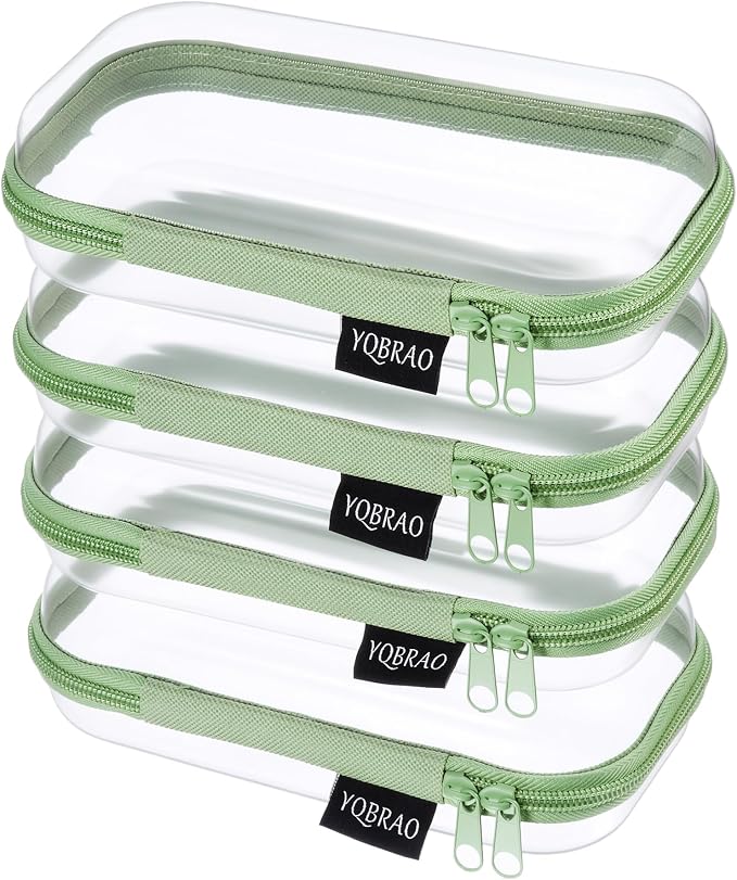 YQBRAO Clear Hard Shell Zipper Cases, 4 Small Cable Organizers, Green | Rigid 1.2 mm PET and YKK dual zippers for cosmetics, charging cords, pens and travel accessories by Unknown
