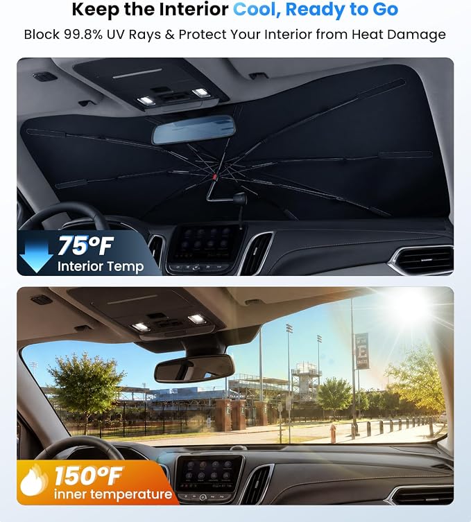 Zanch 2026 Upgraded Windshield Sun Shade Umbrella: Custom Fit for Chevy Equinox 2018-2026 Front Window Sunshade, Block UV Rays & Keep Car Cool,1:1 Scan for Chevy Equinox, No Gaps & No Scratches. - Image 3