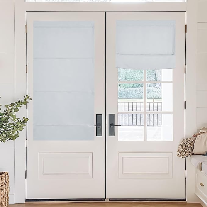 NICETOWN Greyish White Magetic Blackout Roman Shade, No Drill Door Blinds | Thermal Insulated, Privacy Shades for Bedroom, No Tools Roll Shade, French Front Door Window Cover, 35 x 64 inches Long by NICETOWN