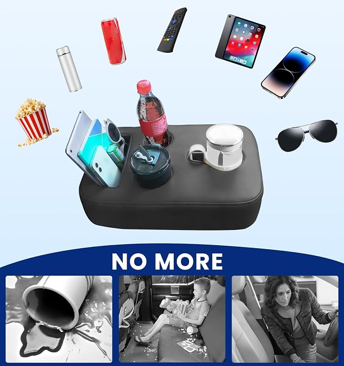 Sinvanho Car Cup Holder, Back Seat Cup Holder for Car Organizer | PU Leather Couch Sofa Bed Cup Holder Expander Tray, Boat Tray, Trucks, Minivans,SUVs,RVs,Vehicles,Holds Drinks,Remote,Snacks - Image 7