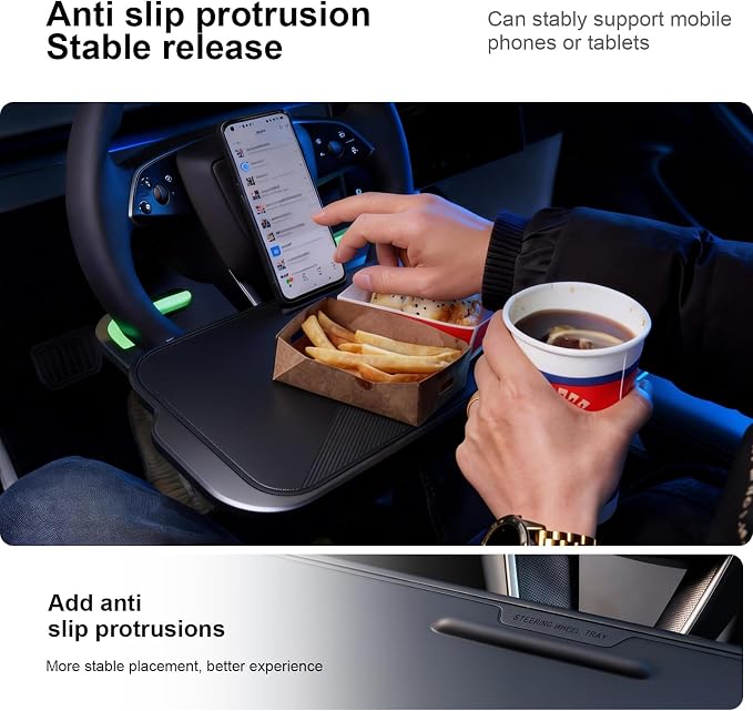 2-in-1 Car Steering Wheel Desk Tray & Car Seat Gap Filler Organizer – Silicone Look Table for Laptop, Eating Food, Writing – Work Road Trip Essentials Accessories（red） - Image 3