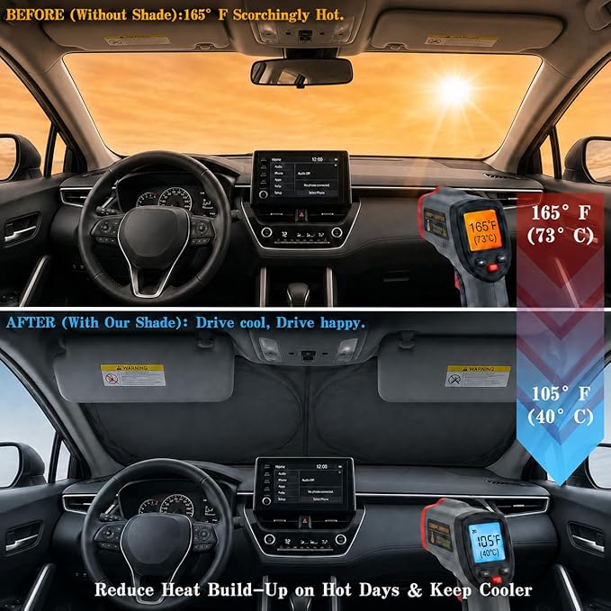 Car Windshield Sun Shade, Universal Fit Midsized Sedan SUV, Monster Blue | 63 x 31.5" Windshield Cover, Foldable Front Window Sunshade, UV Heat Protection, Cute Eyes Series - Image 2