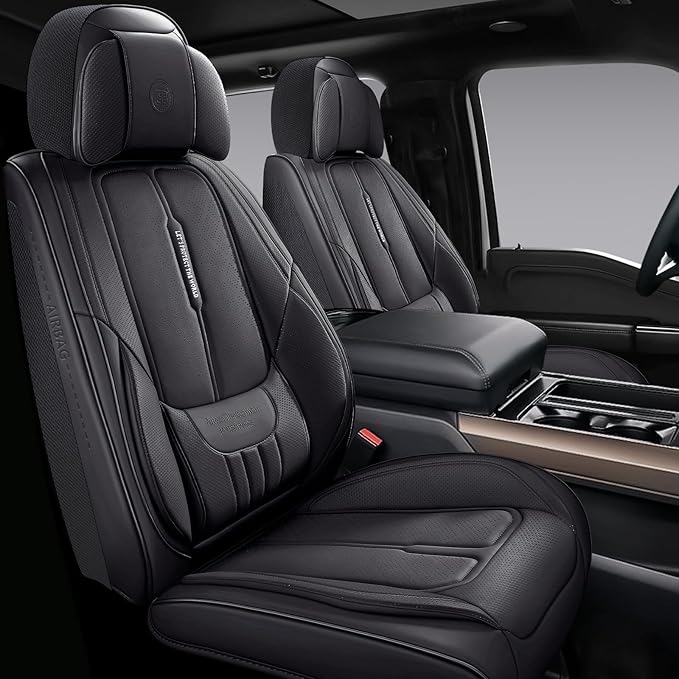 Full Coverage Leather Car Seat Covers for Cars,SUVs and Pick-up Trucks,Car Seat Protector,Automotive Seat Covers,Car Seat Cushion,Black Seat Cover,Front Seat Cover for 2 Seats by NSYOLO