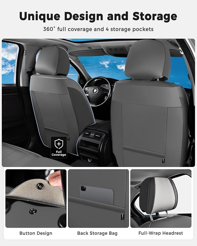 Huidasource Automotive Seat Covers, Luxury Faux Leather Seat Covers Leather, Velcro Adjustable, with Airbags, Child Seat, Cooling＆Heating, Universal Fit for Most Cars, Vans, Trucks, SUVs, Gray＆White - Image 5