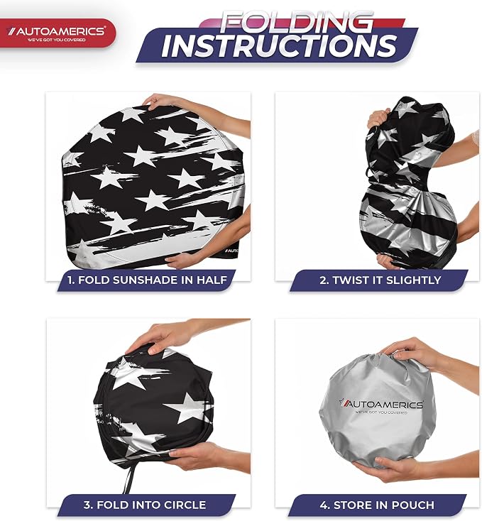 Autoamerics 1-Piece Windshield Sun Shade B&W Art American Flag USA Design - Foldable Car Front Window Sunshade for Most Sedans SUV Truck - Blocks Max UV Rays and Keeps Your Vehicle Cool - Large - Image 8