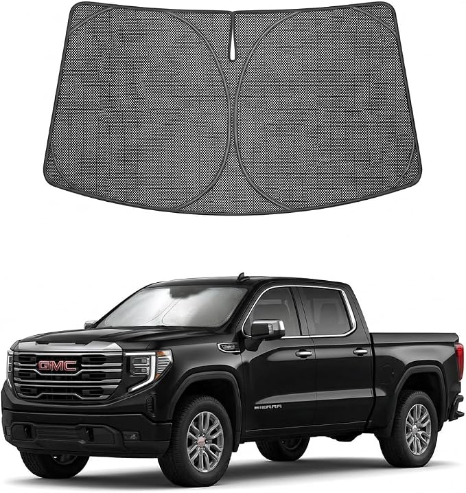 Proadsy Custom Fit 2019-2026 GMC Sierra Windshield Sun Shade, Blocks Heat | Ice Crystal Micro-Refraction Blocks 99% UV, Drops Cabin Temp 54°F. Foldable Full Coverage for Summer Parking/Camping Privacy by Proadsy