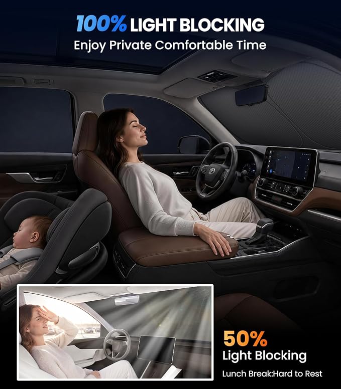 Large Windshield Sun Shade for Toyota Grand Highlander 2024-2026, 7-Layer Heavy-Duty & Blocks UV Rays, 3D Scanned Custom Fit, Keep Interior Cooler, Easy Storage & Foldable SUV Accessories, No Sagging - Image 4