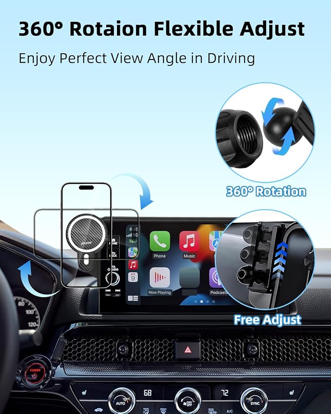 PZK Car Phone Holder for Toyota Prius 2023-2025 2026 Accessories 12.3-Inch | Strong Magnetic 15W Fast Wireless Charger Car Phone Mount with Sunglasses Storage Box 360° Rotation Magsafe Phone Stand - Image 3