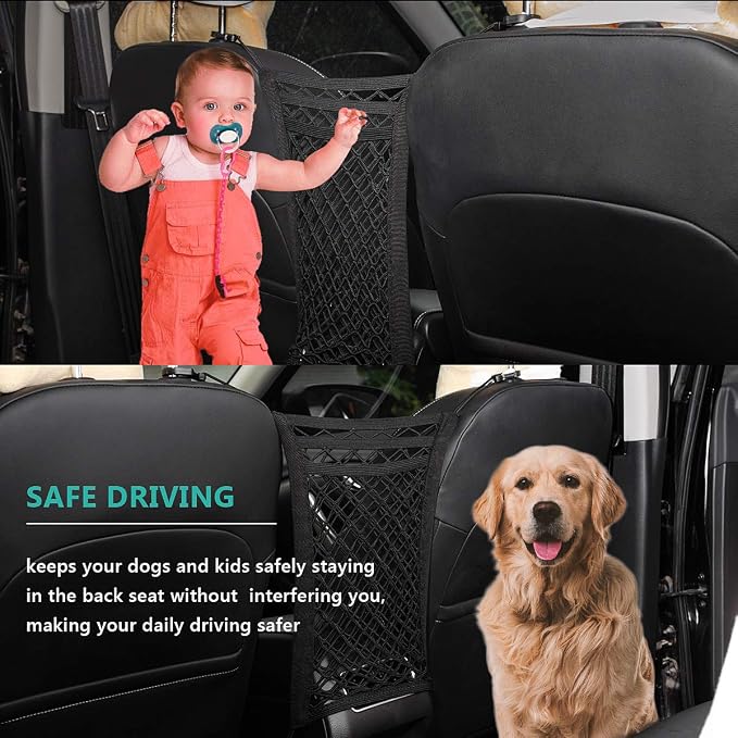 Dog Car Net Barrier 3 Layers with Auto Safety Mesh Organizer, Universal Stretchable Pet Barrier Backseat Storage Mesh Bag Dog Car Divider Net for Cars, SUVs-Drive Safely with Children and Pets - Image 6
