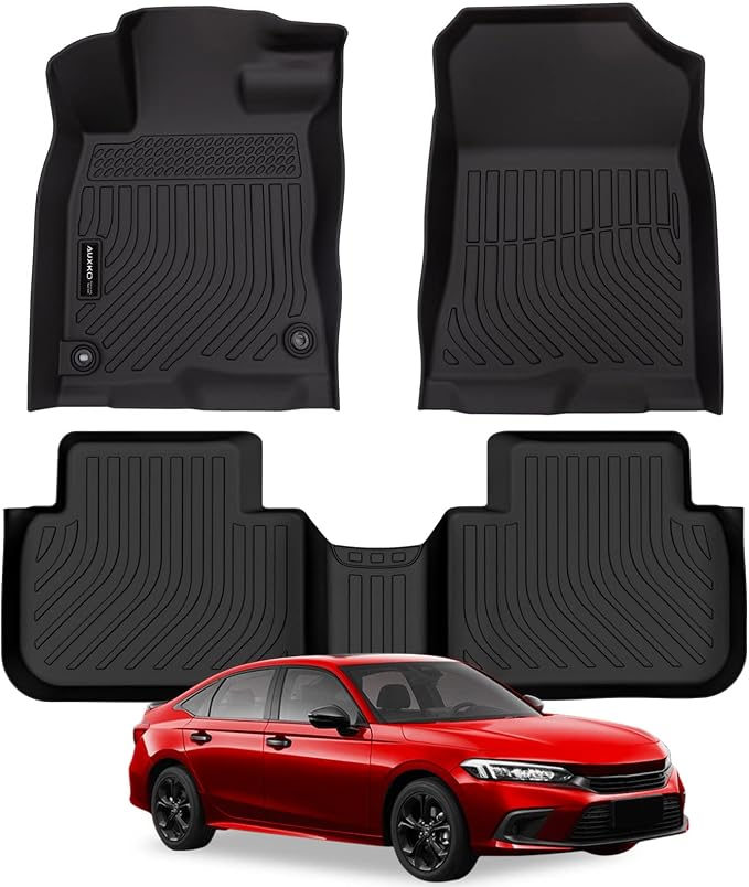 AUXKO All Weather Floor Mats for Honda Civic 2026-2022 Acura Integra 23-26 | Sedan,Hatchback,Si,Sport,2nd Row w/ & w/o USB Port,Not Hybrid,Odorless,Rain&Salt Resistant,Accessories,Pet Friendly by AUXKO