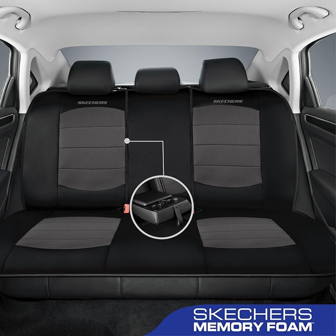 Skechers Memory Foam Car Seat Covers,Thick Cool Touch Fabric Seat Covers,Seat Cover Full Sets Airbag Compatible,Automotive Comfort Protection for Most Cars,Vans,Trucks,SUV,Grey - Image 3