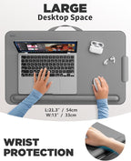 SAIJI Lap Desk with Cushion, Computer Laptop Stand, Lap Laptop Table | Built-in Drawer Storage, Phone Holder, Wrist Pad, Fits Up to 17" Laptops,Leather Surface, Lap Stand for Bed & Couch - Image 2