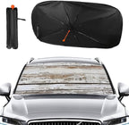 Wooden Board White Old Style Car Windshield Sun Shade Foldable Umbrella Auto Sunshade for Car Truck SUV-Blocks Sun Visor Protector-Keeps Your Vehicle Cool - Image 2