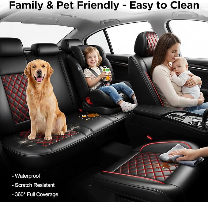 Fit for CH-R Car Seat Covers Compatible with Toyota CHR 2018-2022 - Waterproof Breathable Leather Automotive Seat Cushions Protector, Airbag Compatible,Only 2 Front seat Covers(Redline) - Image 4