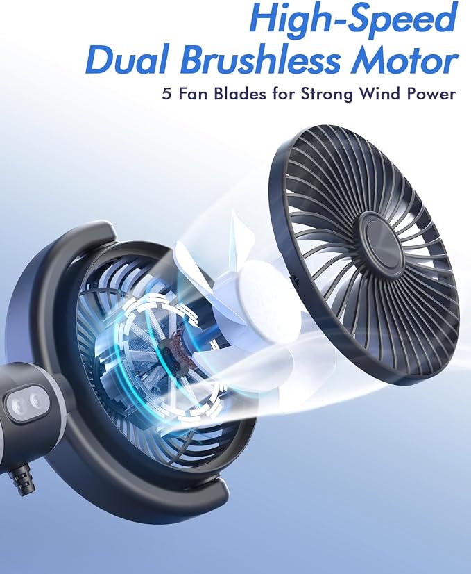 Car Fan USB Powered for Baby Backseat with 3 Speed Separately Controlled | Dual-Head Back seat Fan,Quiet Brushless Motor,360°Rotatable,5V/2A,Air Circulation For Van Truck SUV RV Backrests - Image 6