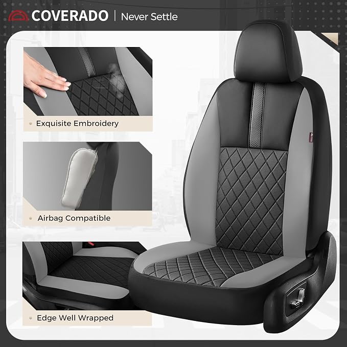 Coverado Car Seat Covers Front Pair, Automotive Leather Seat Covers for Car，Universal Fit Front Back Seat Cover, Non-Slip Waterproof Breathable Car Seat Protector - Image 2