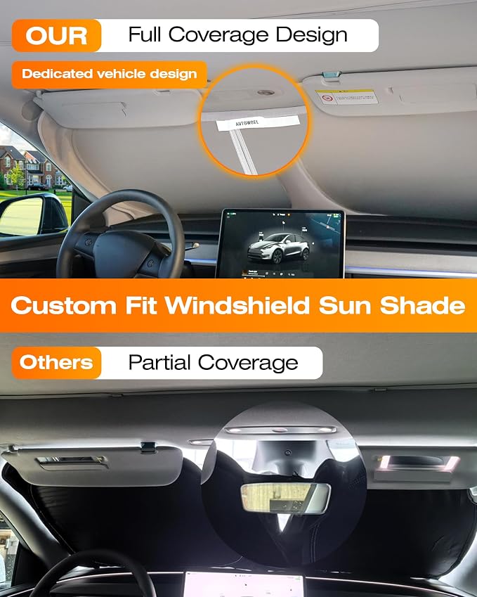Windshield Sun Shade for Tesla Model 3/Y 2014-2026, Foldable, Car Accessory | Graphene Activated Carbon, Odor-Absorbing, UV and Heat Blocking, Storage Bag Included, Helps Keep the Parked Interior Cooler - Image 5