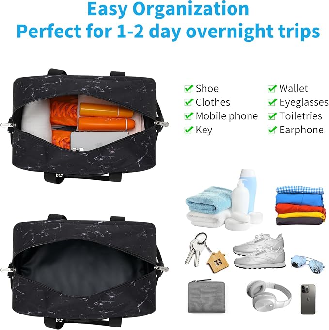 Apenze Small Gym Bag 14 inch lightweight Carry On Mini Duffel Bag for Travel Sport - Marble Black - Image 3