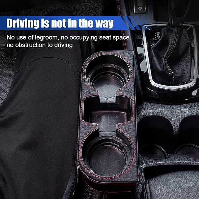 KITUREK Car Cup Holder, PU Leather Cover Auto Front Seat Organizer, Black | Multifunctional Cup Drink Holder, Gap Filler Coin Bucket Storage Box, Console Side Pocket, Cell Mobile Phone Holder - Image 5