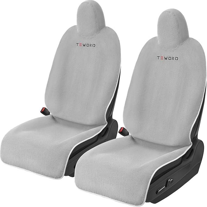 Premium Microfiber Towel Tesla Model Y Juniper/3 Seat Cover, Waterproof | Sweatproof | Machine Washable | Non-Slip, Seat Protector for Tesla Model 3/Y 2016-2026 Interior Accessories - (2Pack, Gray) by TEWORLD
