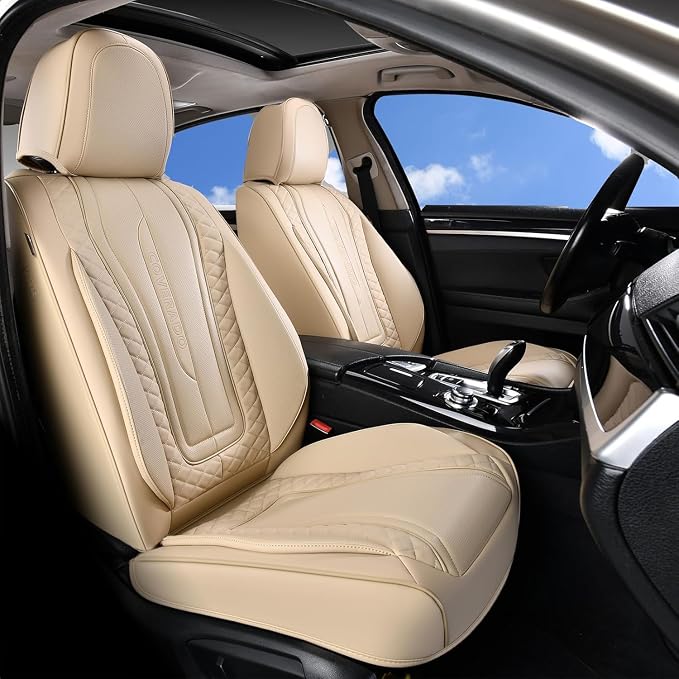 Coverado Car Seat Covers Full Set, Leather Seat Coversfor Cars, Front and Back Seat Covers, Waterproof Car Seat Protectors Car Seat Cushions Universal for Most Vehicles, Beige - Image 9